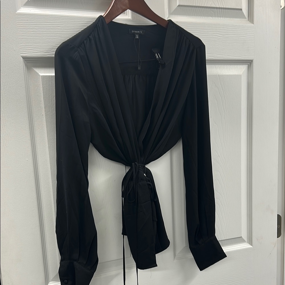 3/25$ Dynamite Black Tie Front Blouse with Elegant Sleeves